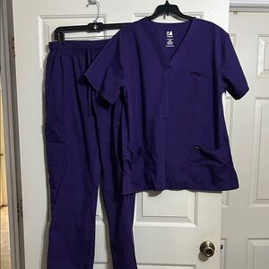 Purple Medical Scrub Set - V-Neck Top & Drawstring Pants